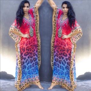 Asa animal & jewel print caftan maxi fits 4-3x